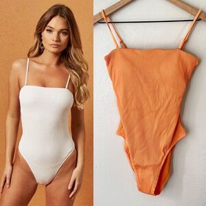 NWT Charlie Holiday Ozzie Ribbed One Piece Swimsuit in Peach Orange XS